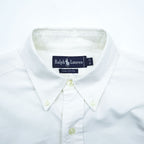 Ralph Lauren 90s Vintage Long-Sleeve Button-Down Shirt, Size L, White Oxford, Small Pony Logo Embroidery