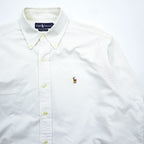 Ralph Lauren 90s Vintage Long-Sleeve Button-Down Shirt, Size L, White Oxford, Small Pony Logo Embroidery
