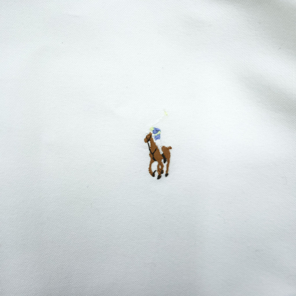 Ralph Lauren 90s Vintage Long-Sleeve Button-Down Shirt, Size L, White Oxford, Small Pony Logo Embroidery