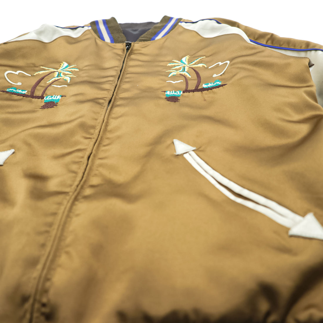 291295=HOMME LABO 00年代 ヴィンテージ リバーシブル スカジャン スーベニアジャケット L ブラウン 刺繍 ALOHA HAWAIIAN ISLANDS