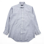 Vintage Burberrys Long Sleeve Dress Shirt White Navy Windowpane Check Regular Collar Cotton XL