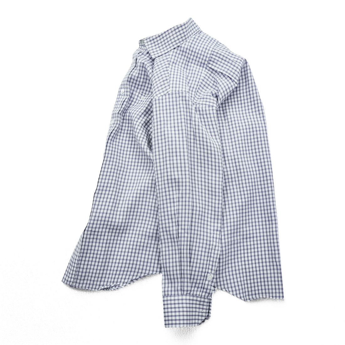 Vintage Burberrys Long Sleeve Dress Shirt White Navy Windowpane Check Regular Collar Cotton XL