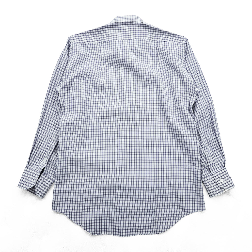 Vintage Burberrys Long Sleeve Dress Shirt White Navy Windowpane Check Regular Collar Cotton XL