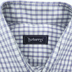 Vintage Burberrys Long Sleeve Dress Shirt White Navy Windowpane Check Regular Collar Cotton XL