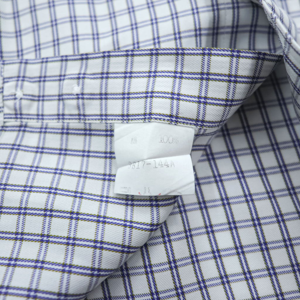 Vintage Burberrys Long Sleeve Dress Shirt White Navy Windowpane Check Regular Collar Cotton XL
