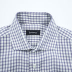 Vintage Burberrys Long Sleeve Dress Shirt White Navy Windowpane Check Regular Collar Cotton XL