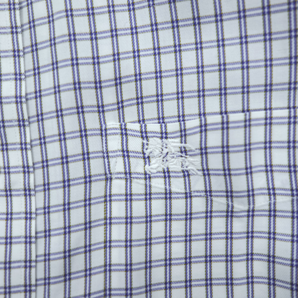 Vintage Burberrys Long Sleeve Dress Shirt White Navy Windowpane Check Regular Collar Cotton XL