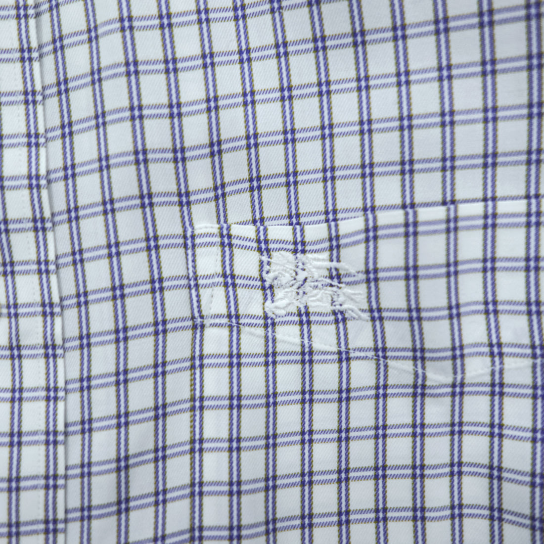 Vintage Burberrys Long Sleeve Dress Shirt White Navy Windowpane Check Regular Collar Cotton XL