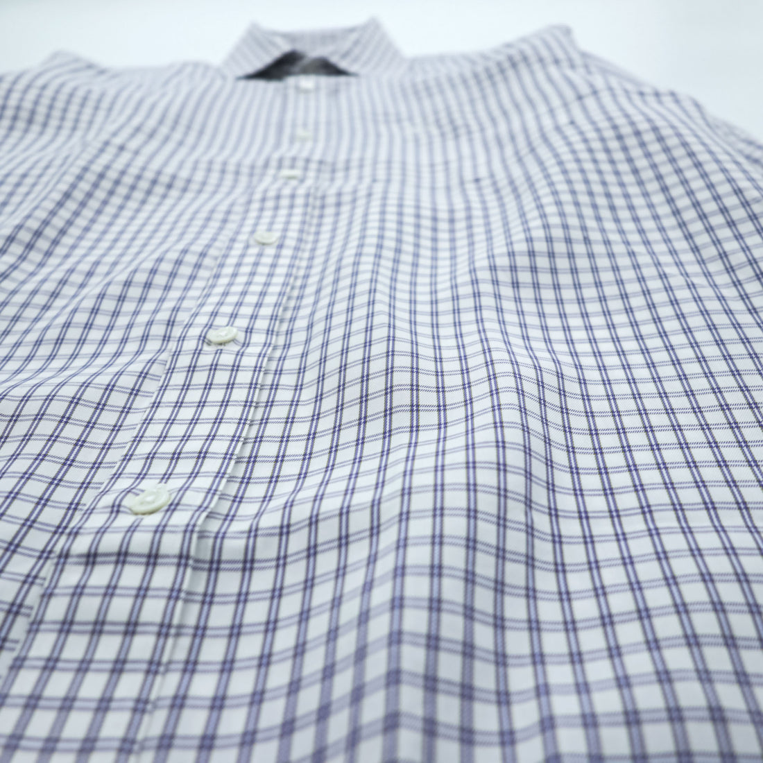 Vintage Burberrys Long Sleeve Dress Shirt White Navy Windowpane Check Regular Collar Cotton XL
