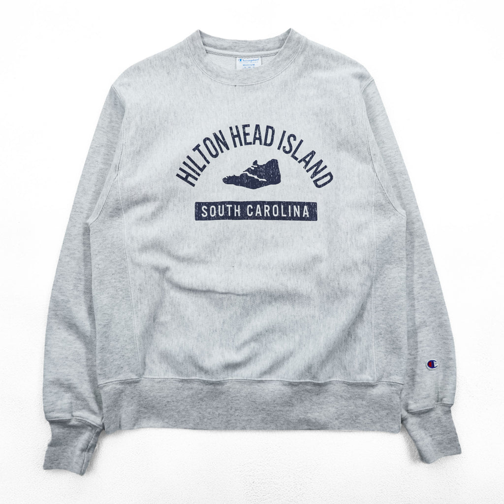 Champion Reverse Weave Crewneck Sweatshirt Gray Navy Print Medium