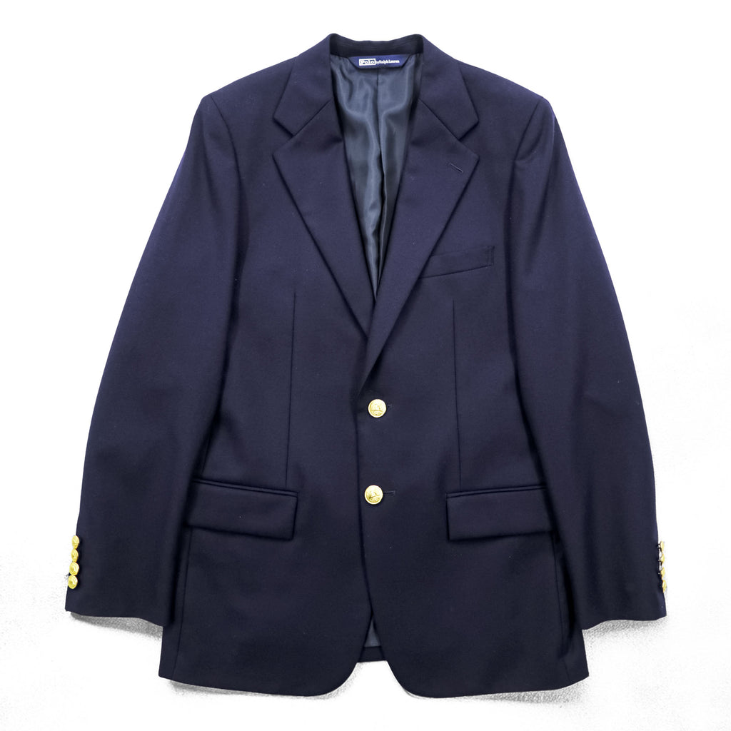 Polo Ralph Lauren 1990s Vintage 2-Button Blazer , Tailored Jacket, Navy, Size M, Gold Buttons