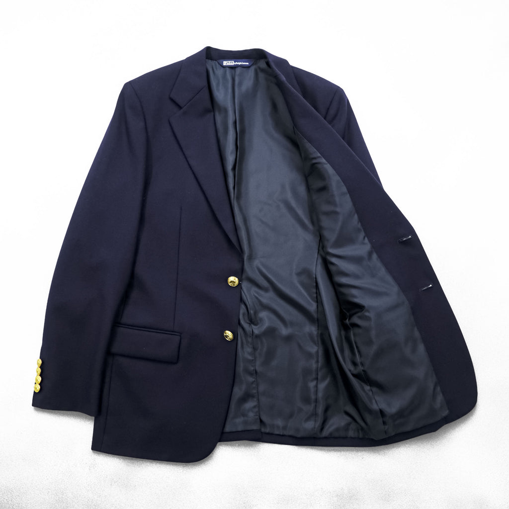 Polo Ralph Lauren 1990s Vintage 2-Button Blazer , Tailored Jacket, Navy, Size M, Gold Buttons