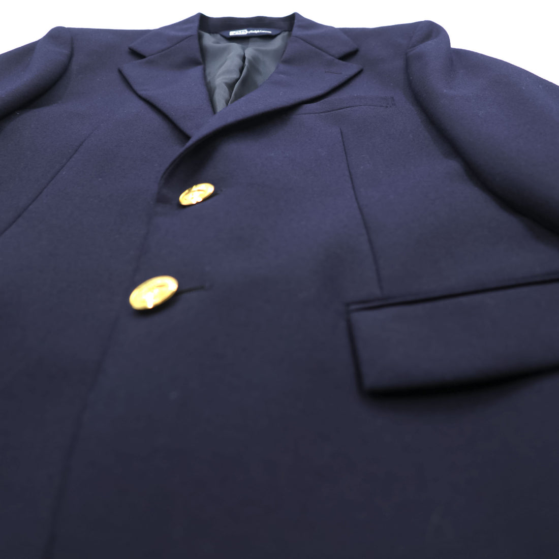 Polo Ralph Lauren 1990s Vintage 2-Button Blazer , Tailored Jacket, Navy, Size M, Gold Buttons