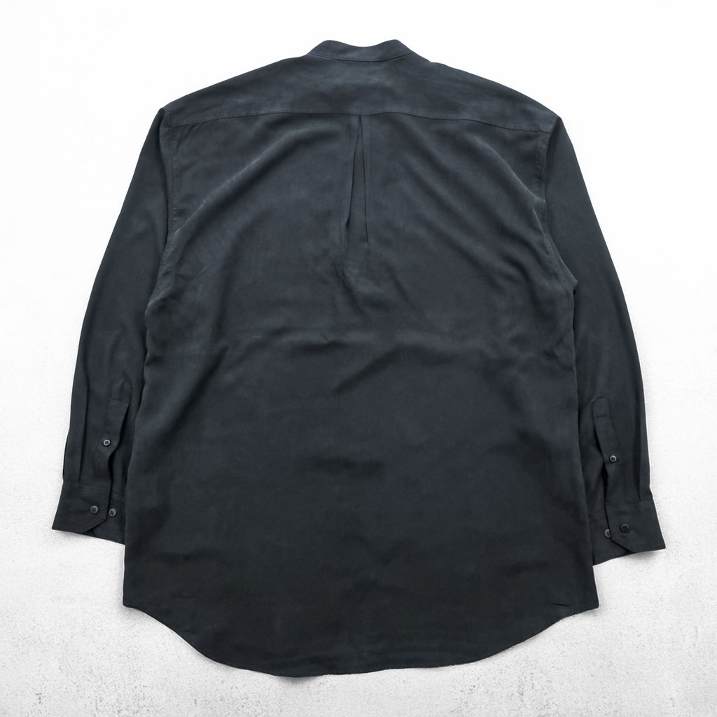 Vintage 90s ZEIDLER & ZEIDLER Silk Band Collar Hidden Placket Shirt Mens L Black