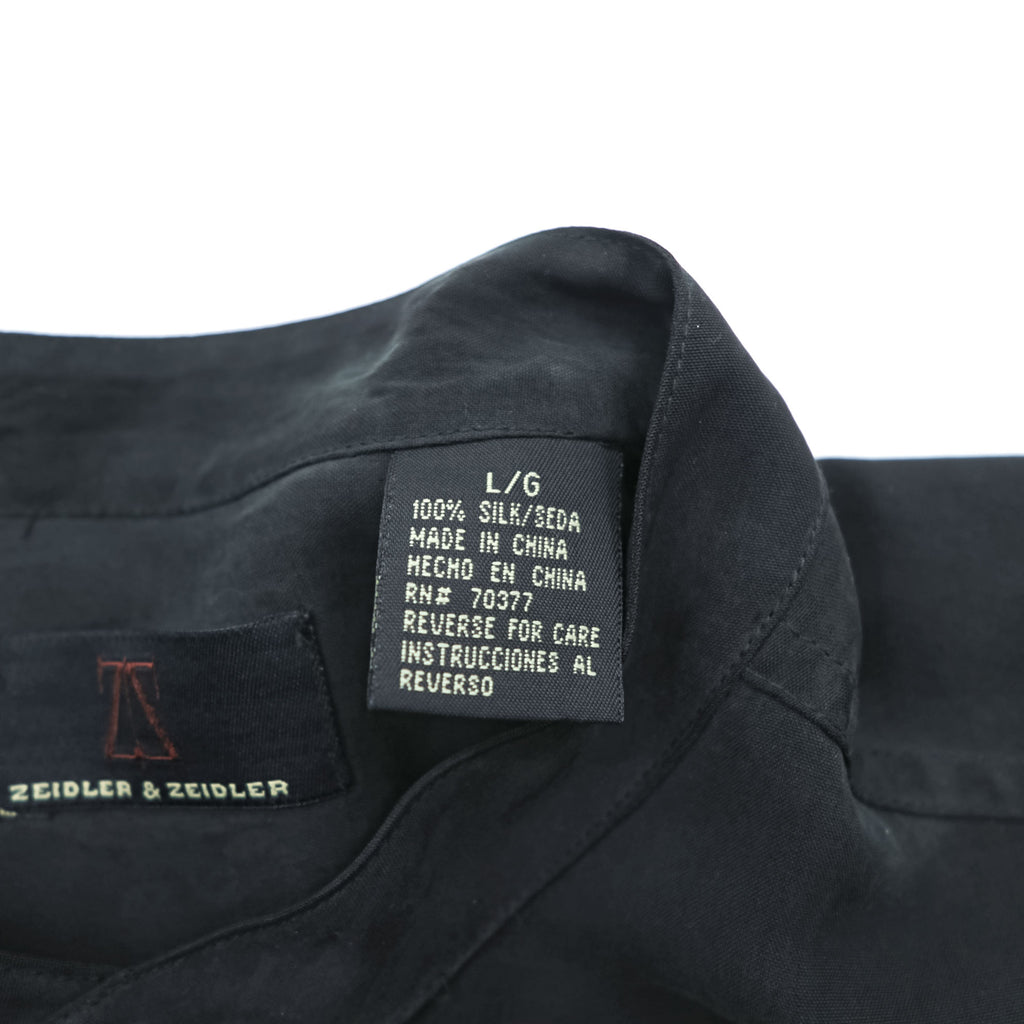 Vintage 90s ZEIDLER & ZEIDLER Silk Band Collar Hidden Placket Shirt Mens L Black