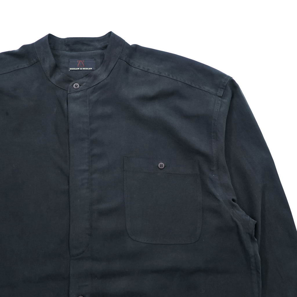 Vintage 90s ZEIDLER & ZEIDLER Silk Band Collar Hidden Placket Shirt Mens L Black
