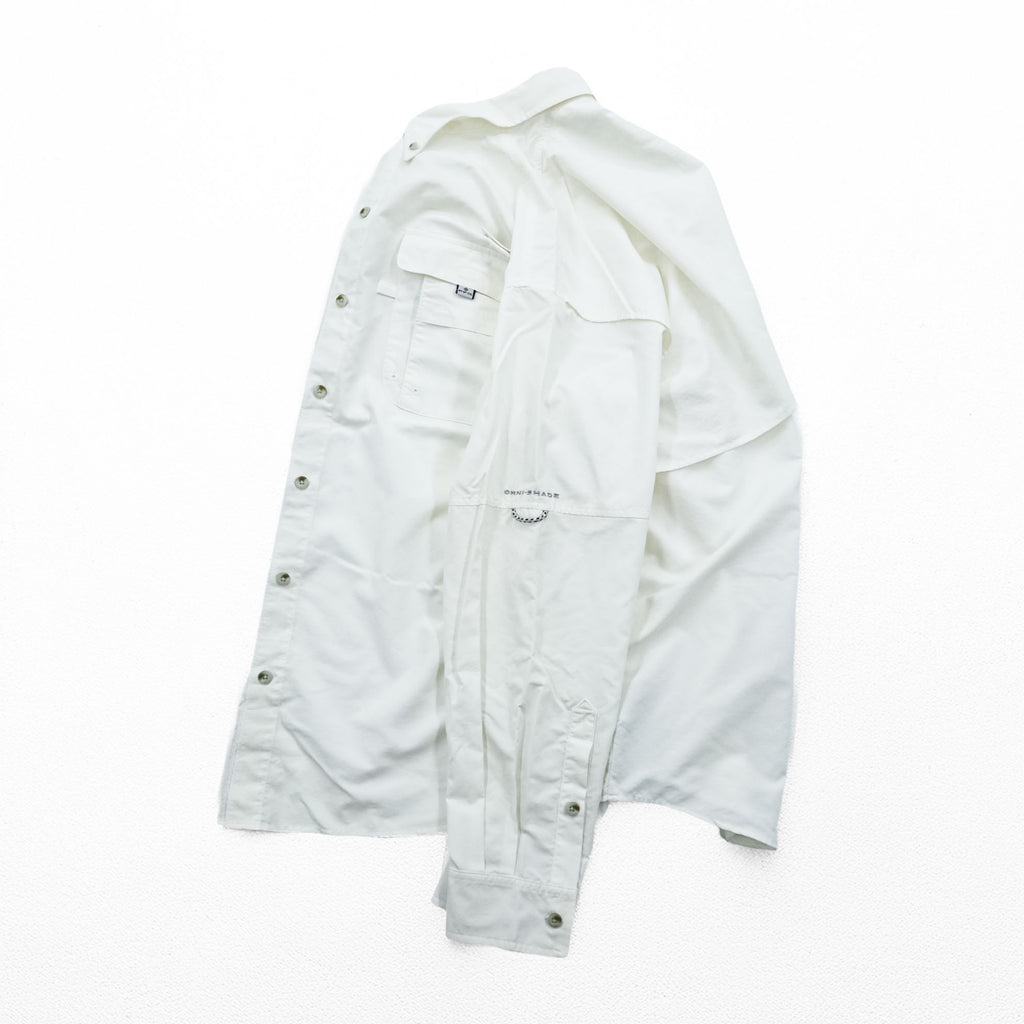 Columbia PFG Omni-Shade White Long Sleeve Fishing Shirt Bonehead Style Vented Button Down Size L