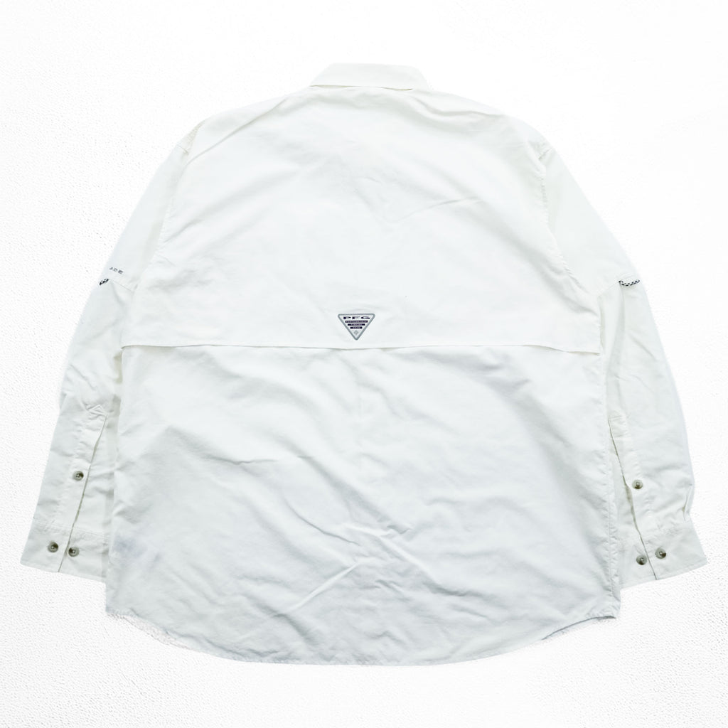 Columbia PFG Omni-Shade White Long Sleeve Fishing Shirt Bonehead Style Vented Button Down Size L