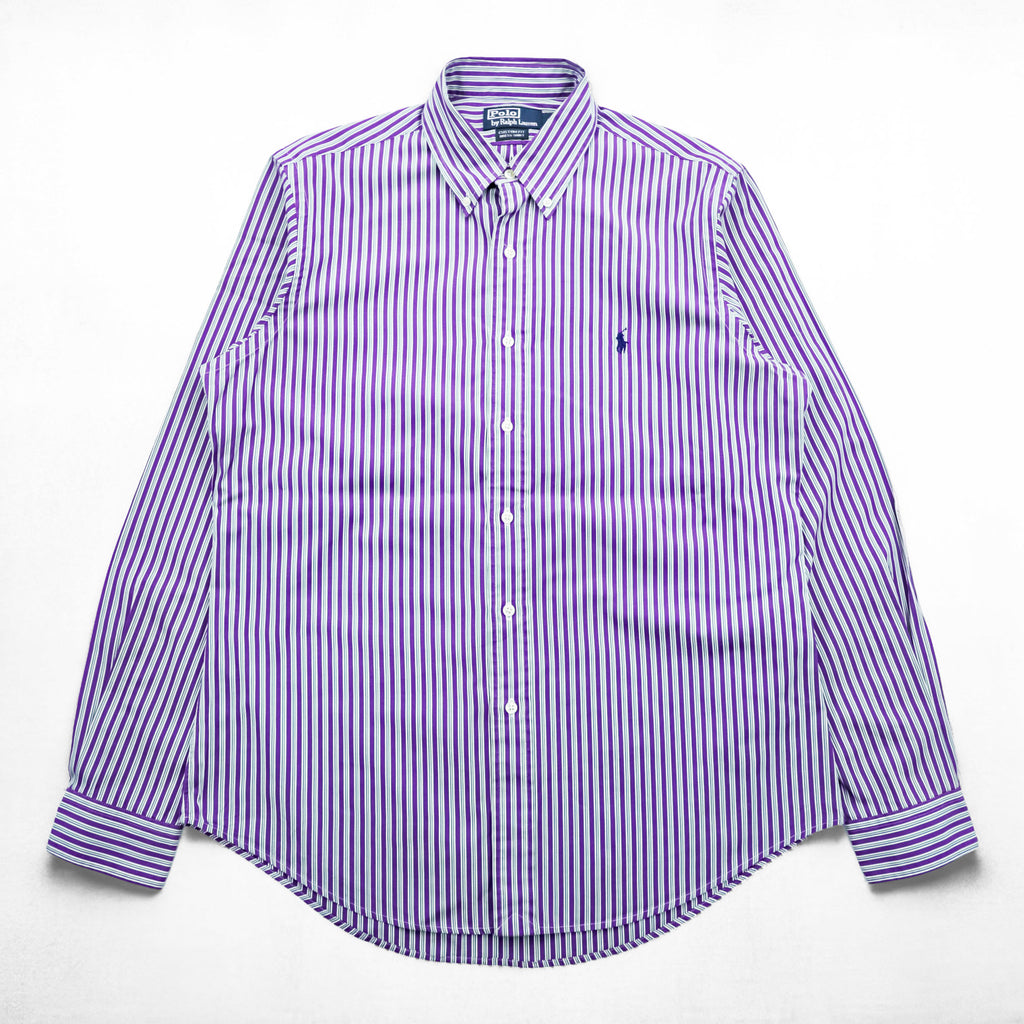 Polo by Ralph Lauren Custom Fit Dress Shirt Purple Multi Stripe Button Down 100% Cotton Size 16 40-82