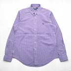 Polo by Ralph Lauren Custom Fit Dress Shirt Purple Multi Stripe Button Down 100% Cotton Size 16 40-82