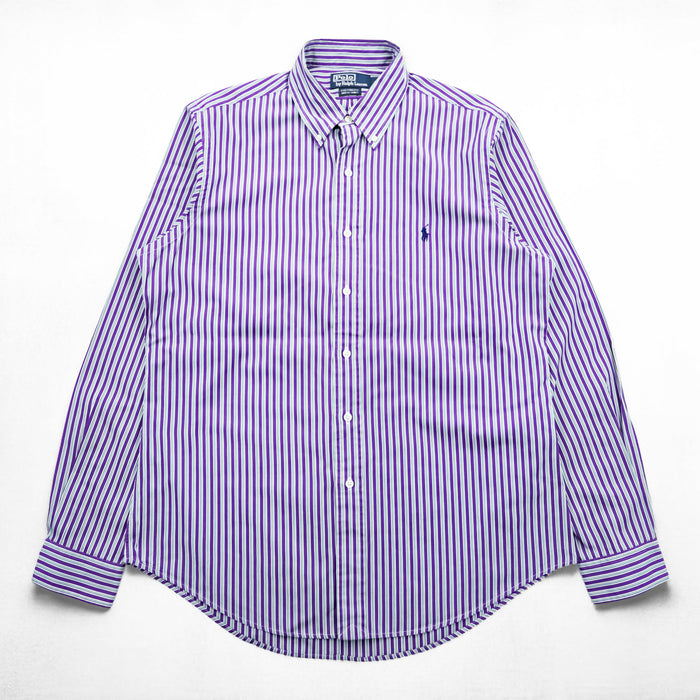 Polo Ralph Lauren 90年代 ヴィンテージ CUSTOM FIT 長袖 ストライプシャツ L ボタンダウン ロゴ 刺繍 DRESS SHIRT