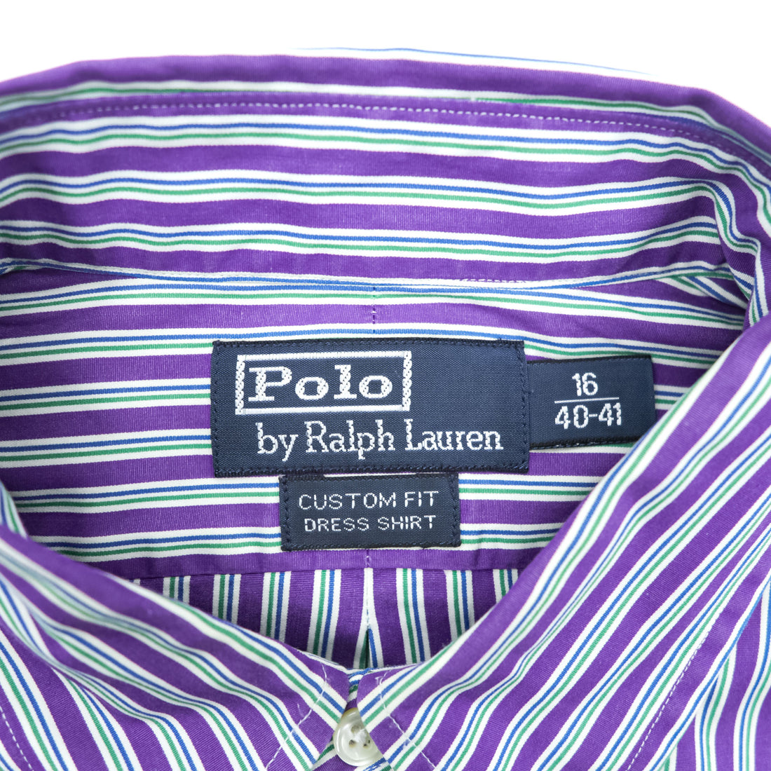 Polo by Ralph Lauren Custom Fit Dress Shirt Purple Multi Stripe Button Down 100% Cotton Size 16 40-82