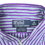 Polo by Ralph Lauren Custom Fit Dress Shirt Purple Multi Stripe Button Down 100% Cotton Size 16 40-82