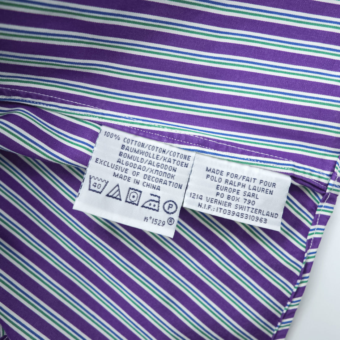 Polo by Ralph Lauren Custom Fit Dress Shirt Purple Multi Stripe Button Down 100% Cotton Size 16 40-82