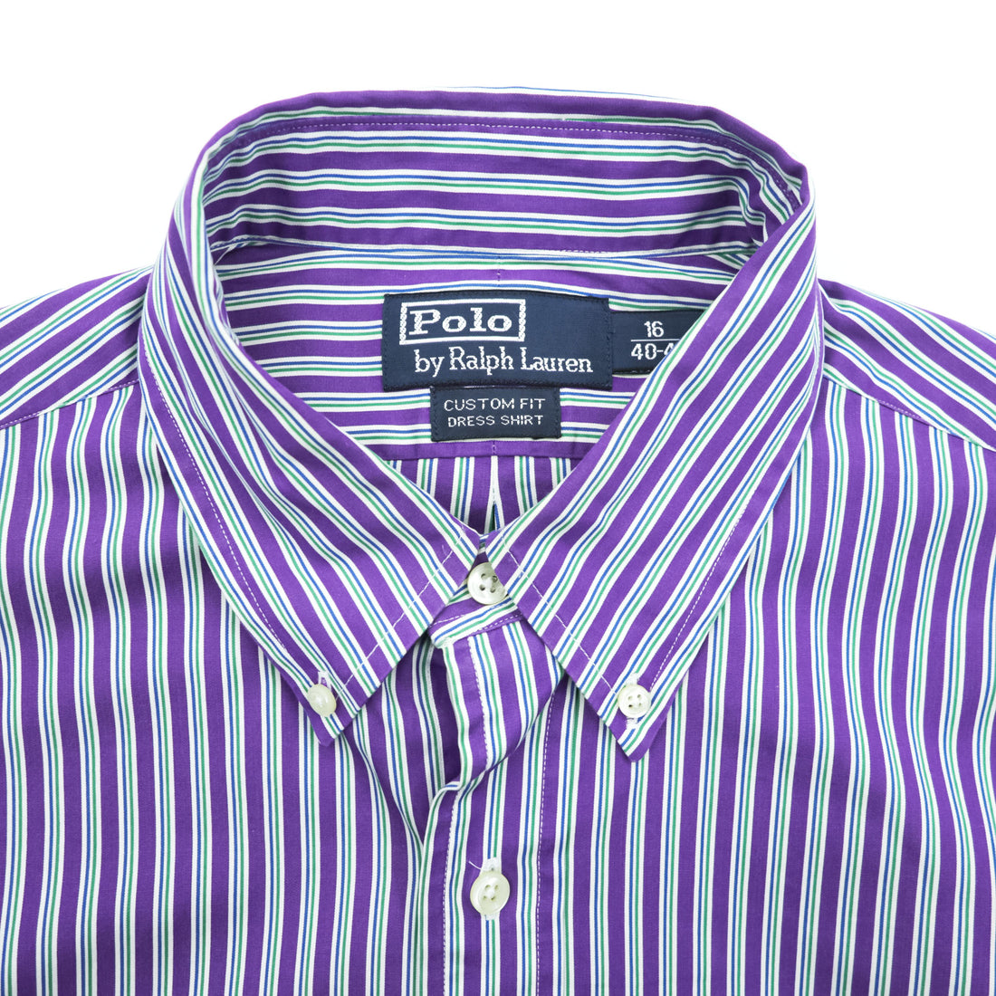 Polo by Ralph Lauren Custom Fit Dress Shirt Purple Multi Stripe Button Down 100% Cotton Size 16 40-82