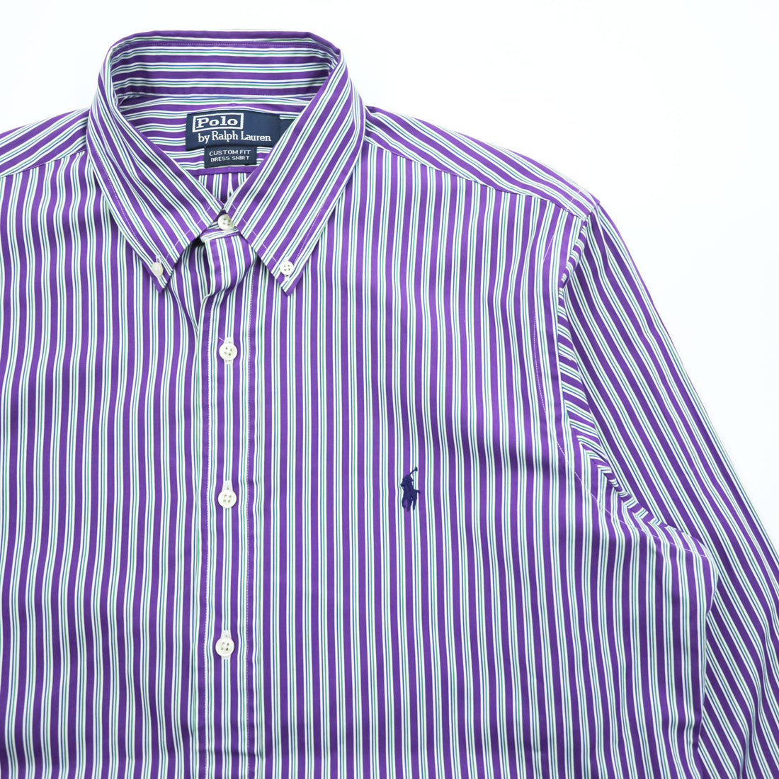 Polo by Ralph Lauren Custom Fit Dress Shirt Purple Multi Stripe Button Down 100% Cotton Size 16 40-82