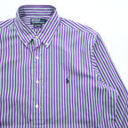 Polo by Ralph Lauren Custom Fit Dress Shirt Purple Multi Stripe Button Down 100% Cotton Size 16 40-82