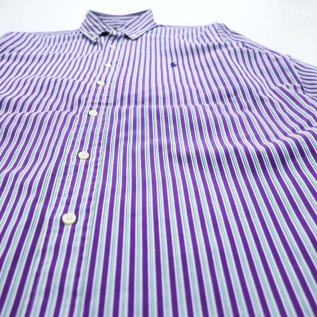 Polo by Ralph Lauren Custom Fit Dress Shirt Purple Multi Stripe Button Down 100% Cotton Size 16 40-82