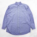Lacoste 80s Vintage France Made Long Sleeve Button-Down Shirt L Blue Striped with One-Point Logo