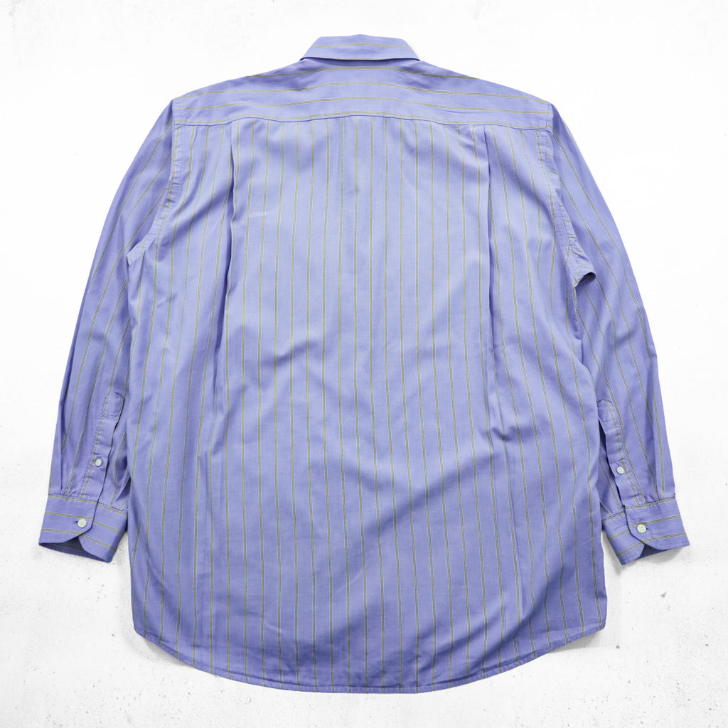 Lacoste 80s Vintage France Made Long Sleeve Button-Down Shirt L Blue Striped with One-Point Logo