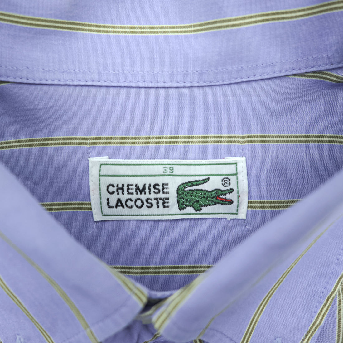 Lacoste 80s Vintage France Made Long Sleeve Button-Down Shirt L Blue Striped with One-Point Logo