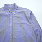 Lacoste 80s Vintage France Made Long Sleeve Button-Down Shirt L Blue Striped with One-Point Logo