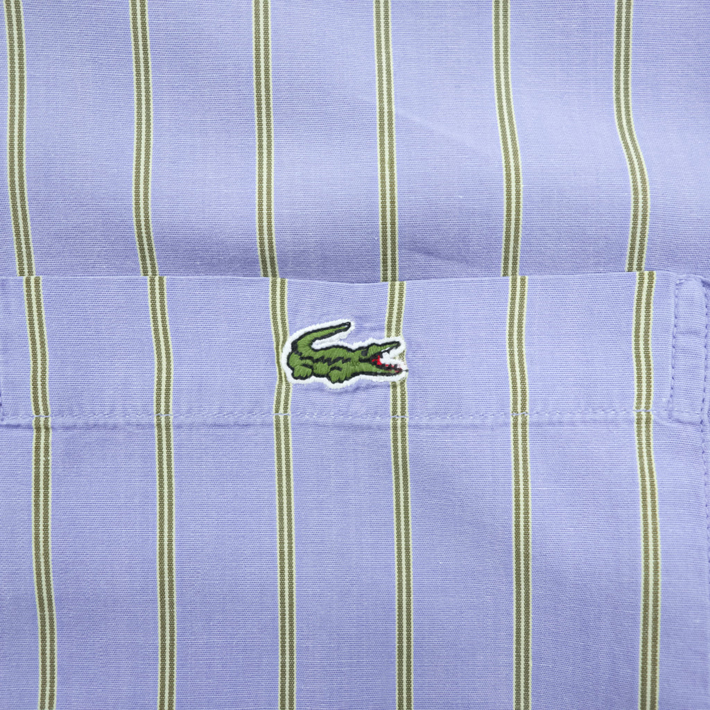 Lacoste 80s Vintage France Made Long Sleeve Button-Down Shirt L Blue Striped with One-Point Logo