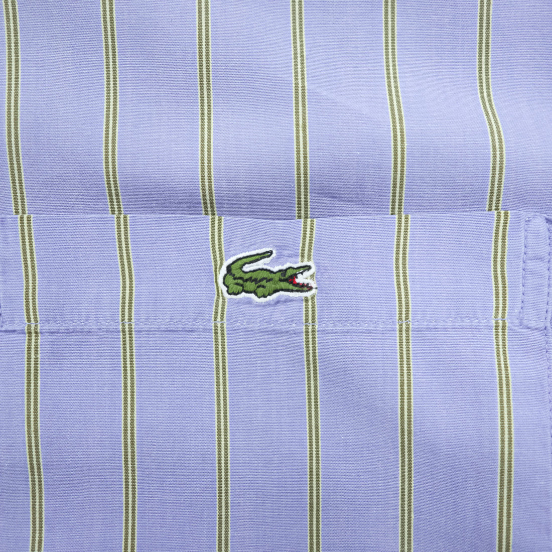 Lacoste 80s Vintage France Made Long Sleeve Button-Down Shirt L Blue Striped with One-Point Logo