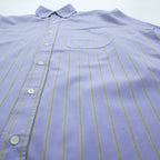 Lacoste 80s Vintage France Made Long Sleeve Button-Down Shirt L Blue Striped with One-Point Logo