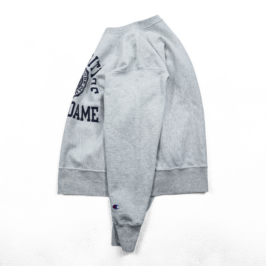 Champion Reverse Weave Sweatshirt, Size L, Gray, College Style, Arch Logo, 3-Tier Print, Discharge Print, NOTRE DAME