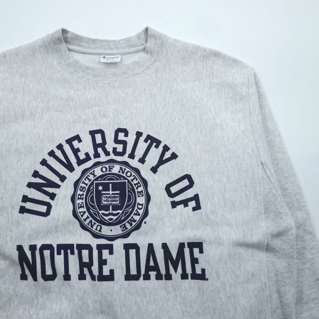 Champion Reverse Weave Sweatshirt, Size L, Gray, College Style, Arch Logo, 3-Tier Print, Discharge Print, NOTRE DAME