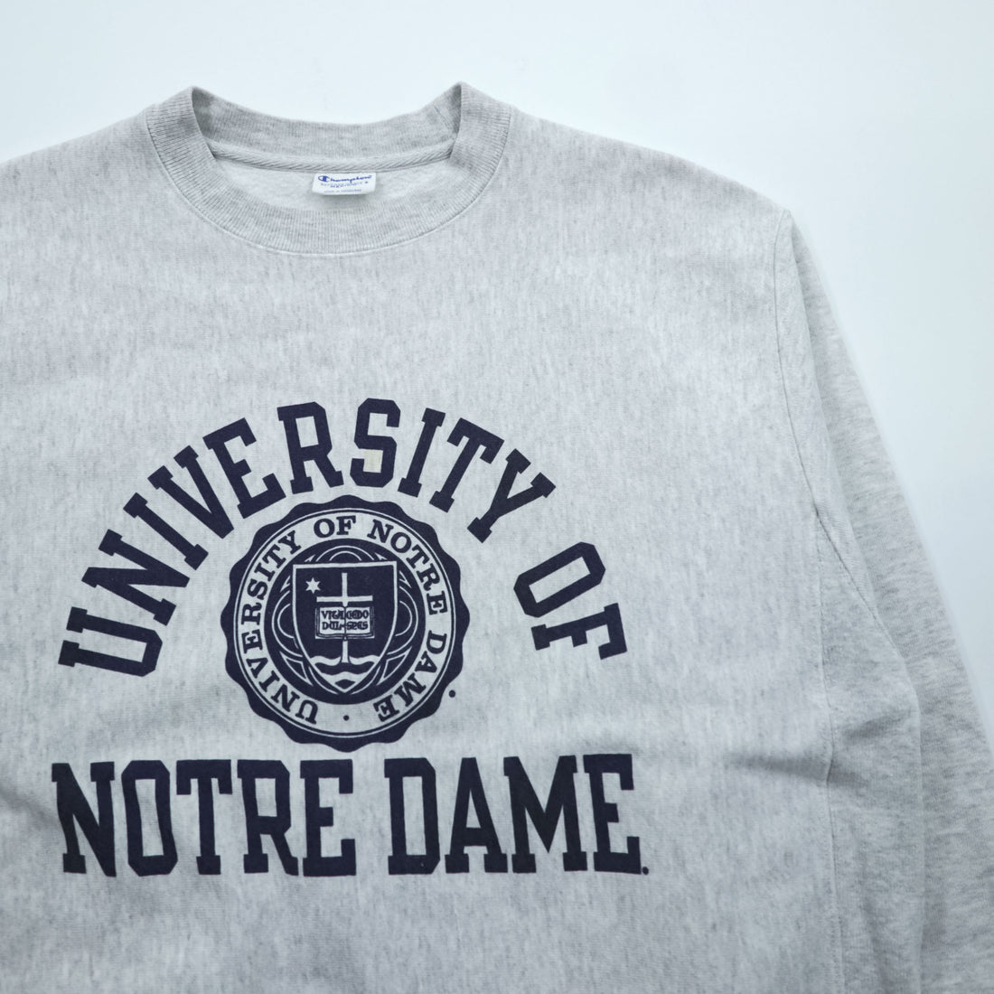 Champion Reverse Weave Sweatshirt, Size L, Gray, College Style, Arch Logo, 3-Tier Print, Discharge Print, NOTRE DAME