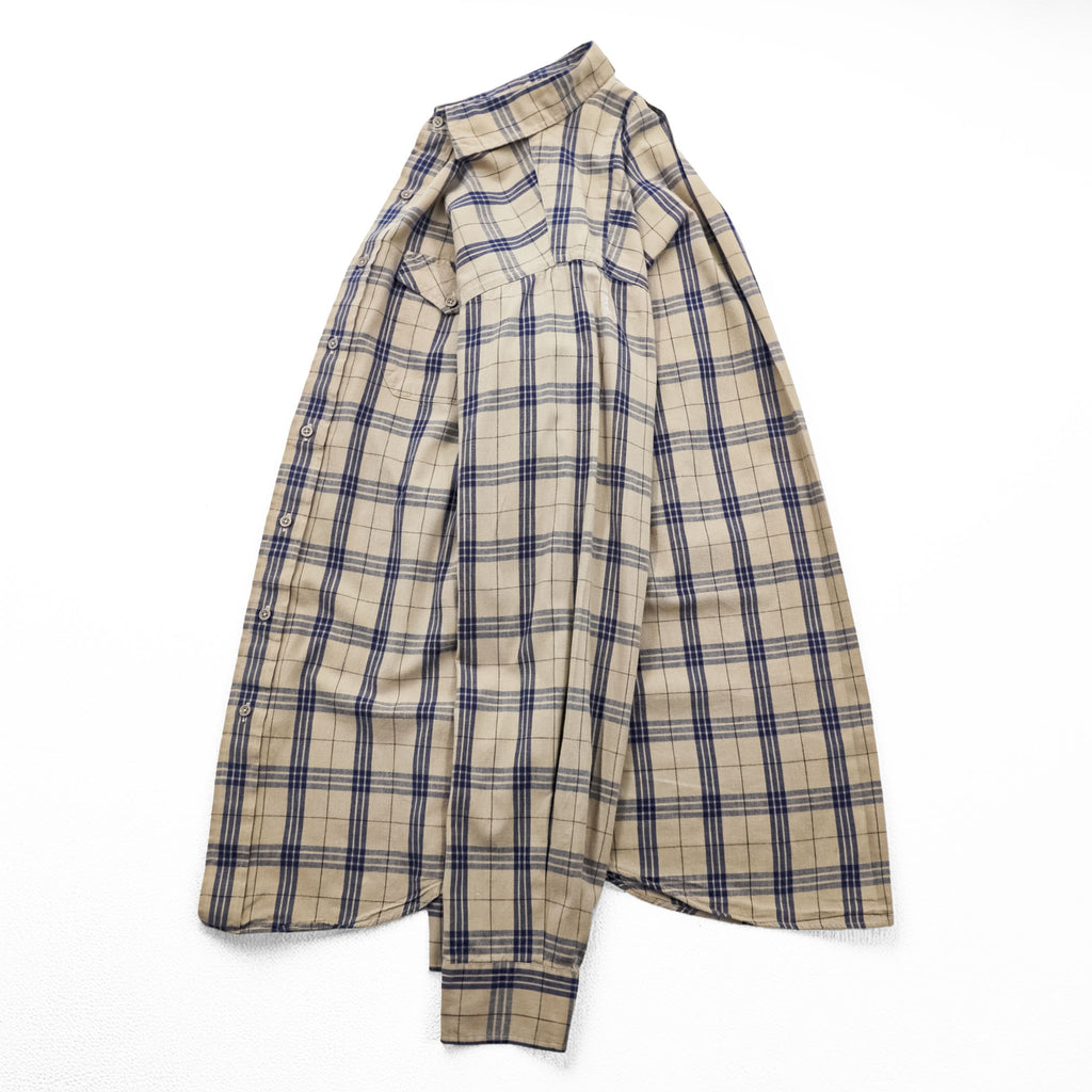 L.L.Bean 80s Vintage Long-Sleeve Shirt, Size M, Beige, Blue Checked