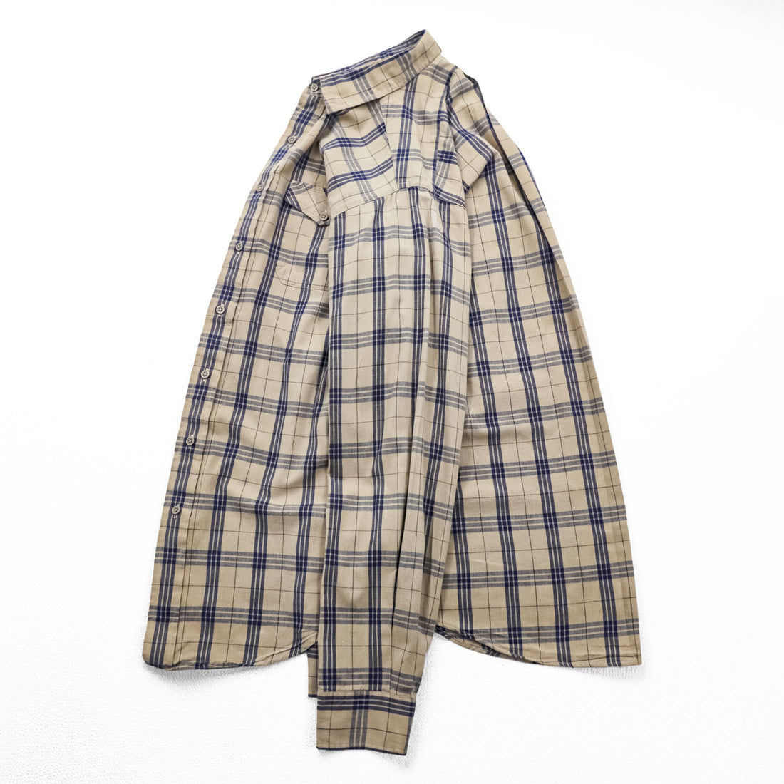 L.L.Bean 80s Vintage Long-Sleeve Shirt, Size M, Beige, Blue Checked