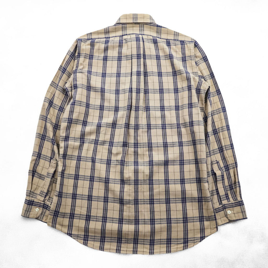 L.L.Bean 80s Vintage Long-Sleeve Shirt, Size M, Beige, Blue Checked