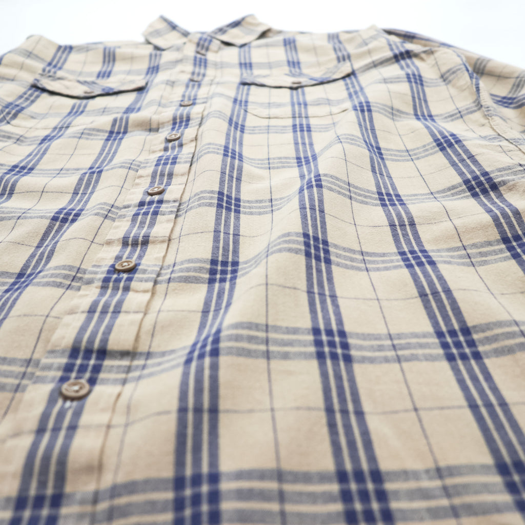 L.L.Bean 80s Vintage Long-Sleeve Shirt, Size M, Beige, Blue Checked