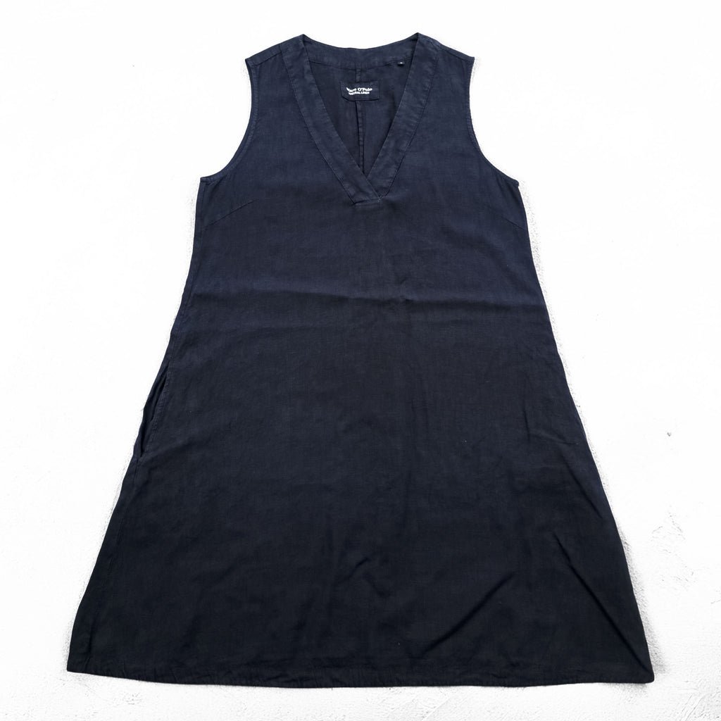 Marc O’Polo Natural Linen Sleeveless V-Neck Dress Navy 100% Linen