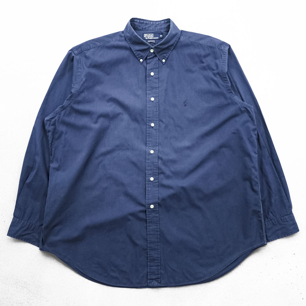 Polo Ralph Lauren 90s Vintage Long-Sleeve Button-Down Shirt, Size XL and up, Navy, Small Pony Logo Embroidery, YARMOUTH