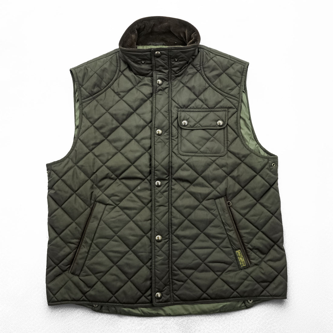 Polo by Ralph Lauren Quilted Vest Olive Corduroy Collar Snap Zip Hunting Utility Vest XL