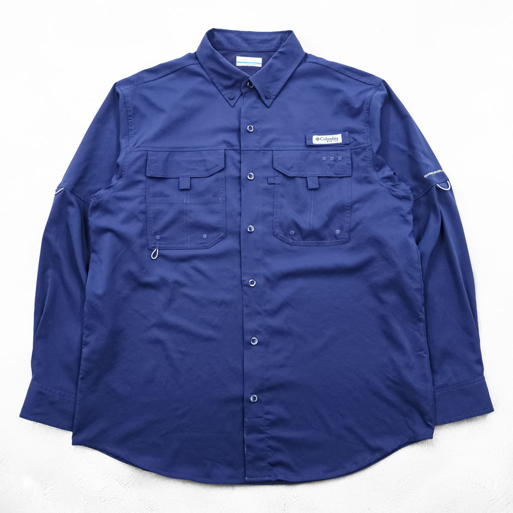 Columbia Bahamas Fishing Long-Sleeve Button-Down Shirt, Size M, Blue, OMNI-SHIELD, UPF50